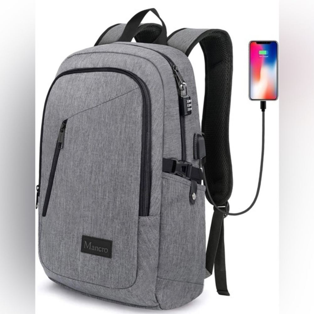 Mancro Gray Unisex Water Resistant Backpack
